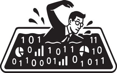 office worker swimming in data pool