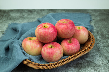 Fresh red Fuji apples in the fruit basket