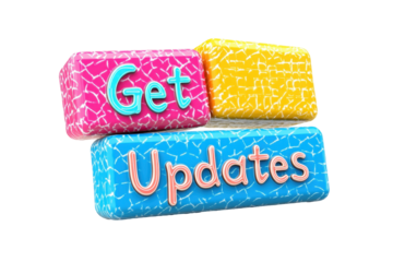 Get get updates text bubble designed with colorful letters and fun details on a vibrant background, ideal for social media notifications or digital communications