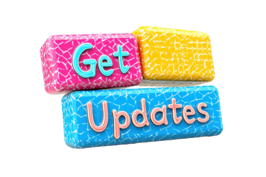 Get get updates text bubble designed with colorful letters and fun details on a vibrant background, ideal for social media notifications or digital communications