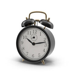 Classic Black Twin Bell Alarm Clock Isolated on Transparent Background