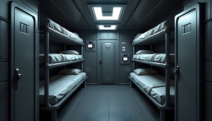 Fototapeta premium Compact sleeping quarters inside a futuristic ship