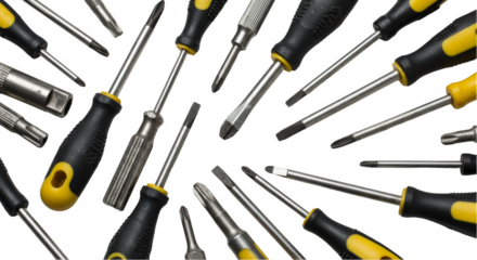 Isolated Background Many Screwdrivers Silver Metallic Tools Equipment Stainless