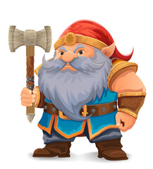 cartoon fantasy dwarf character with a bright blue beard and armor wearing an orange hat he stands firmly with a determined expression the design is a colorful vector illustration emphasizing fantasy 