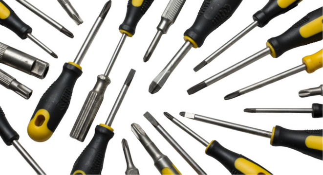 Isolated Background Many Screwdrivers Silver Metallic Tools Equipment Stainless - Powered by Adobe