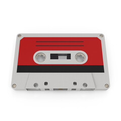 Vintage Red and White Audio Cassette Tape Isolated on Transparent Background