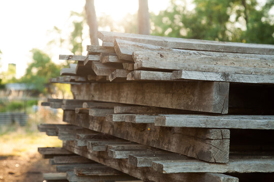 Stack of old pallets on a farm
