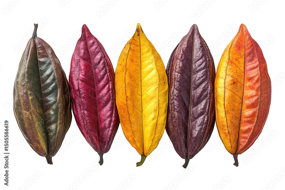 Poster colorful assortment of autumn leaves arranged in a fan shape on a transparent background showcasing 