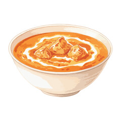 Bowl of butter chicken with cream Isolated on Transparent Background – Watercolour Illustration