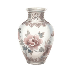 Chinese vintage floral flower vase Isolated on Transparent Background – Watercolour Illustration