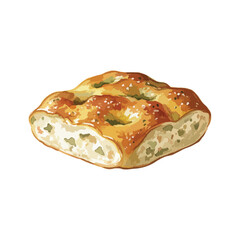Foaccia Bread Isolated on Transparent Background – Watercolour Illustration
