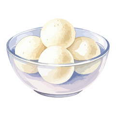 Bowl of Rasgulla Isolated on Transparent Background – Watercolour Illustration