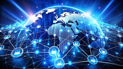 Global network connections and technological communication with connected devices and the earth