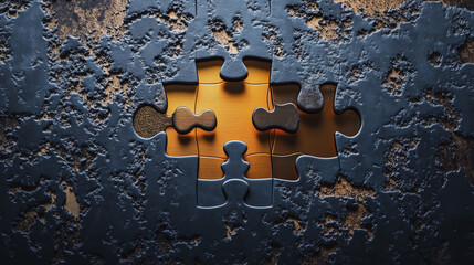 A puzzle with missing pieces, set against a textured background.