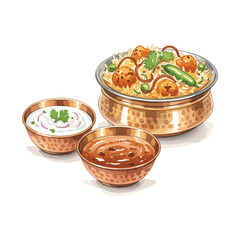 Vegetarian biryani Isolated on Transparent Background – Watercolour Illustration