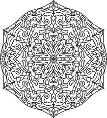 Intricate Outline Mandala Design for Relaxation and Creative Coloring Pages