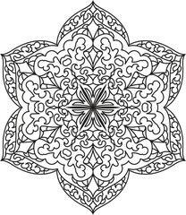 Elegant Six-Pointed Mandala Outline for Peaceful Coloring and Meditative Art