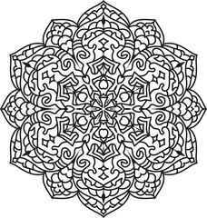 Detailed Black Outline Mandala for Zen Art, Stress Relief, and Adult Coloring Page