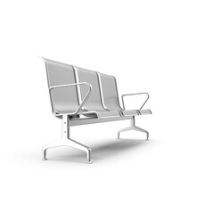 Metal Airport Waiting Bench with Three Seats Isolated on Transparent Background