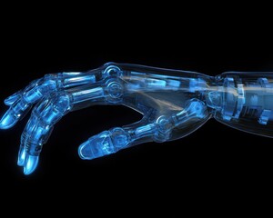 Translucent robotic hand in blue