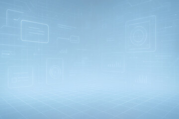 Fototapeta premium Futuristic Digital Interface Background with Glowing Grid and Holographic Elements 1