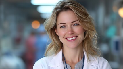 A confident young female doctor smiling in a white coat, embodying professionalism and trust in healthcare.