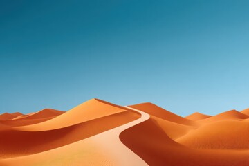 Serene Desert Dunes: A Winding Path Under Clear Skies