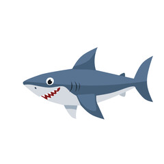 A cartoon shark illustration with a big smile and sharp teeth, in a simple vector style. Ideal for ocean themes, educational content, or fun marine character sets