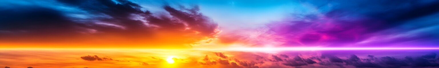 Obraz premium Vibrant Sunset Over the Horizon with Colorful Clouds and a Tranquil Atmosphere