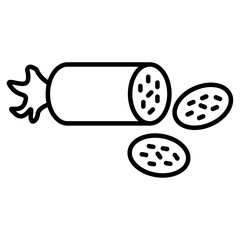 Sausage salami icon Black and white outline vector