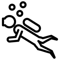 Scuba Diver icon Black and white outline vector