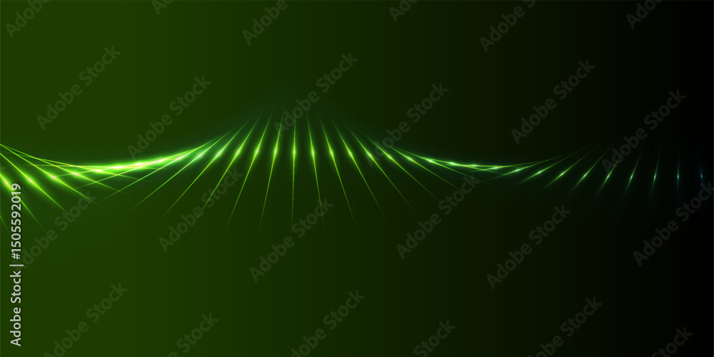 Poster green glowing linear sound waveform abstract futuristic tech background. vector concept design