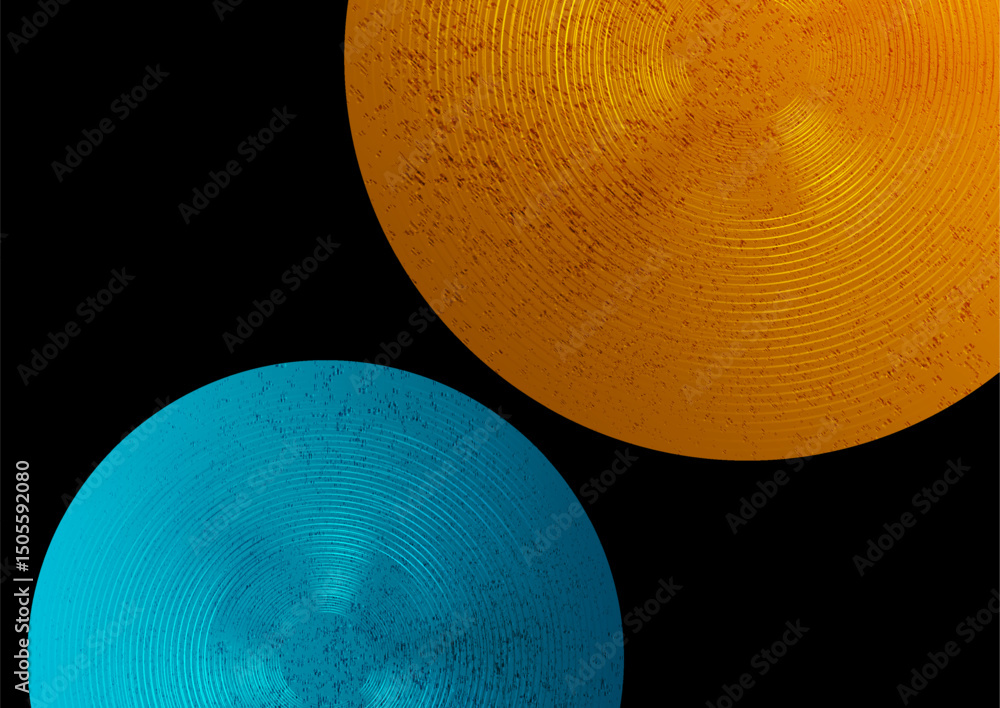 Poster abstract linear blue and golden circles with grunge grainy texture background. geometric vector desi