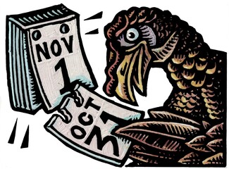 Turkey removes calendar page and discovers it's almost thanksgiving