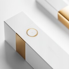 White box with gold accents