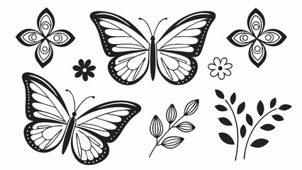 Minimalist Butterfly Silhouettes – Elegant Black and White Vector Icons with Symmetrical Wings