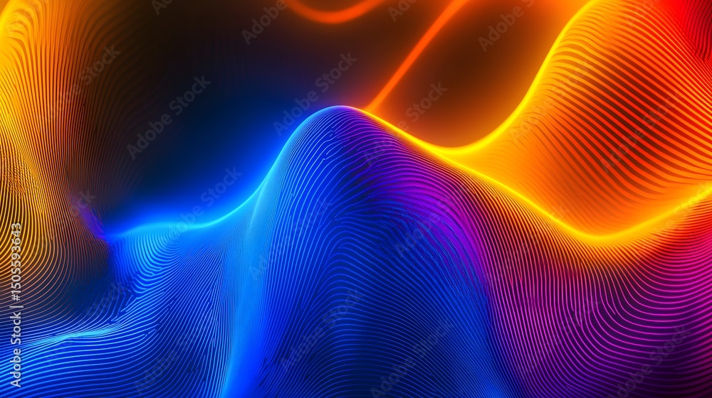 Wall mural vibrant abstract waves of light flowing in digital patterns in rich color gradient