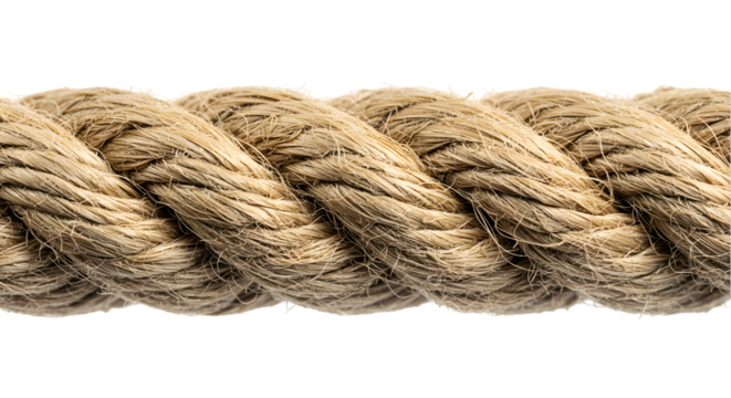 Realistic Close Up Photo of a Coiled Twisted Rope with Brown Texture on Black Background