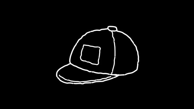 Animated video of a cap in black and white strokes, drawing.