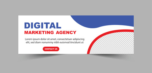 Social Media Cover Banner Design Template Blue And Red Digital Marketing Banner For Business Corporate Vector Illustration