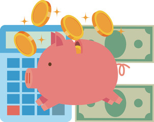 お金とブタの貯金箱