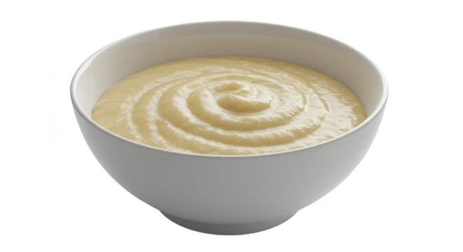 Realistic Photo Of A Bowl With Creamy Porridge Isolated On Transparent Background - Powered by Adobe