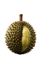 Realistic Photo of a Durian Fruit with Spiky Green Exterior and Yellow Flesh