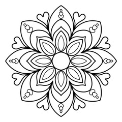Beautiful Mandala Coloring Page with Heart Details - Elegant Mandala Design for Adult Coloring Books - Romantic Mandala Pattern with Floral Hearts and Decorative Swirls