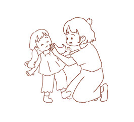 顔に塗る親子_線画