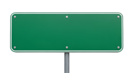 Blank green highway sign on post