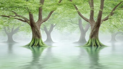 Enchanted Forest: Mystical Trees Mirrored in Calm Waters