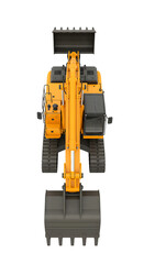 Realistic Top View Illustration of a Yellow Excavator with Tracks and Bucket Isolated