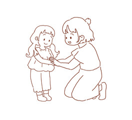 手に塗る親子_線画