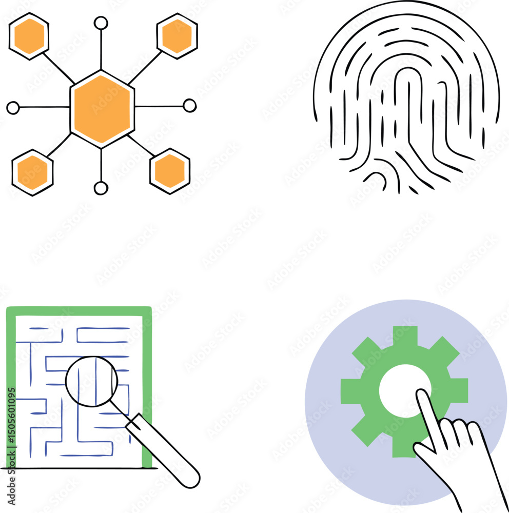 Aufkleber abstract digital concepts with gear maze and hexagons in a minimalist design